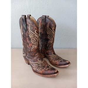 Circle G Women's 9.5M Brown Distressed Embroidered Leather L5002